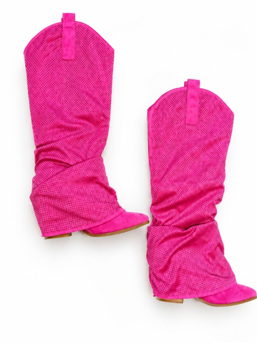 Twist Fuchsia Draped Rhinestone Fold Over Boots